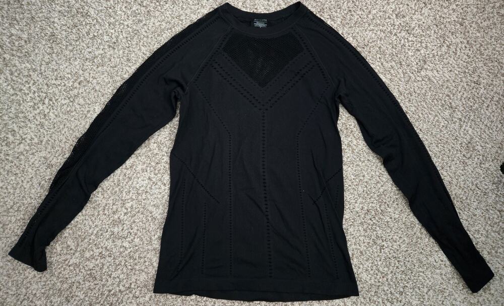 ATHLETA Women L Black Oxygen Mesh Seamless Breathable Athletic Long Sleeve Top